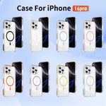 For iPhone 16 Pro Magnetic Case TPU + Acrylic Airbag Shockproof Anti-Slip Color Strip Phone Cover