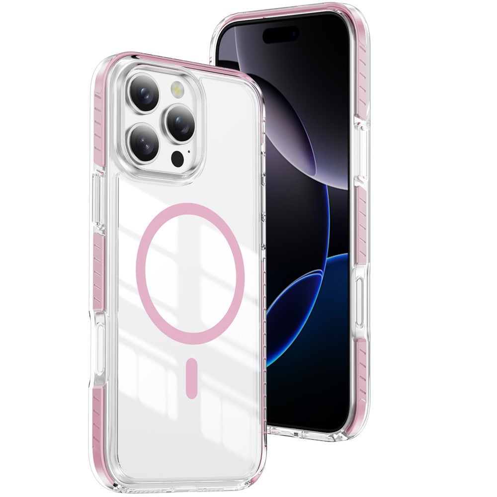 For iPhone 16 Pro Magnetic Case TPU + Acrylic Airbag Shockproof Anti-Slip Color Strip Phone Cover