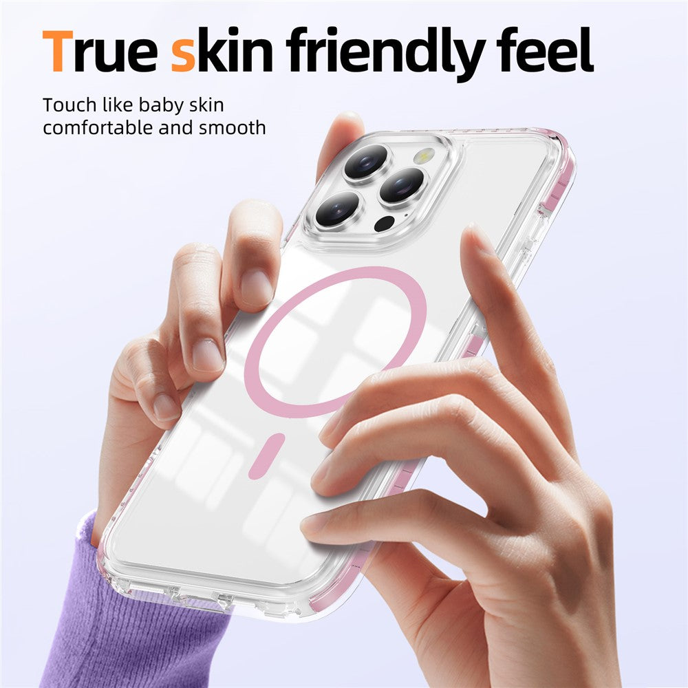 For iPhone 16 Pro Magnetic Case TPU + Acrylic Airbag Shockproof Anti-Slip Color Strip Phone Cover