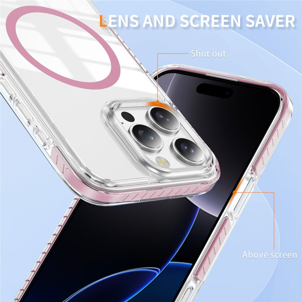 For iPhone 16 Pro Magnetic Case TPU + Acrylic Airbag Shockproof Anti-Slip Color Strip Phone Cover