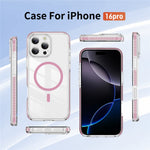 For iPhone 16 Pro Magnetic Case TPU + Acrylic Airbag Shockproof Anti-Slip Color Strip Phone Cover