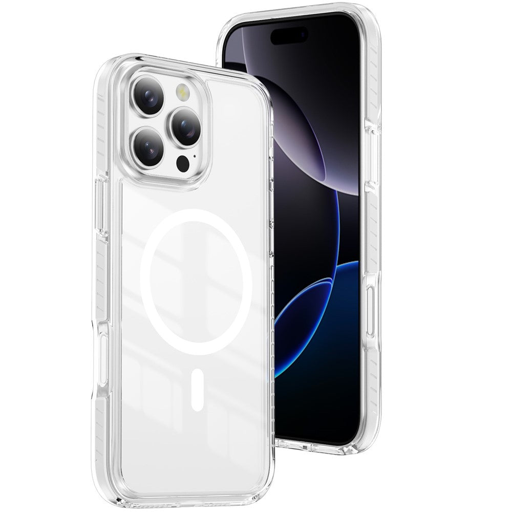 For iPhone 16 Pro Magnetic Case TPU + Acrylic Airbag Shockproof Anti-Slip Color Strip Phone Cover