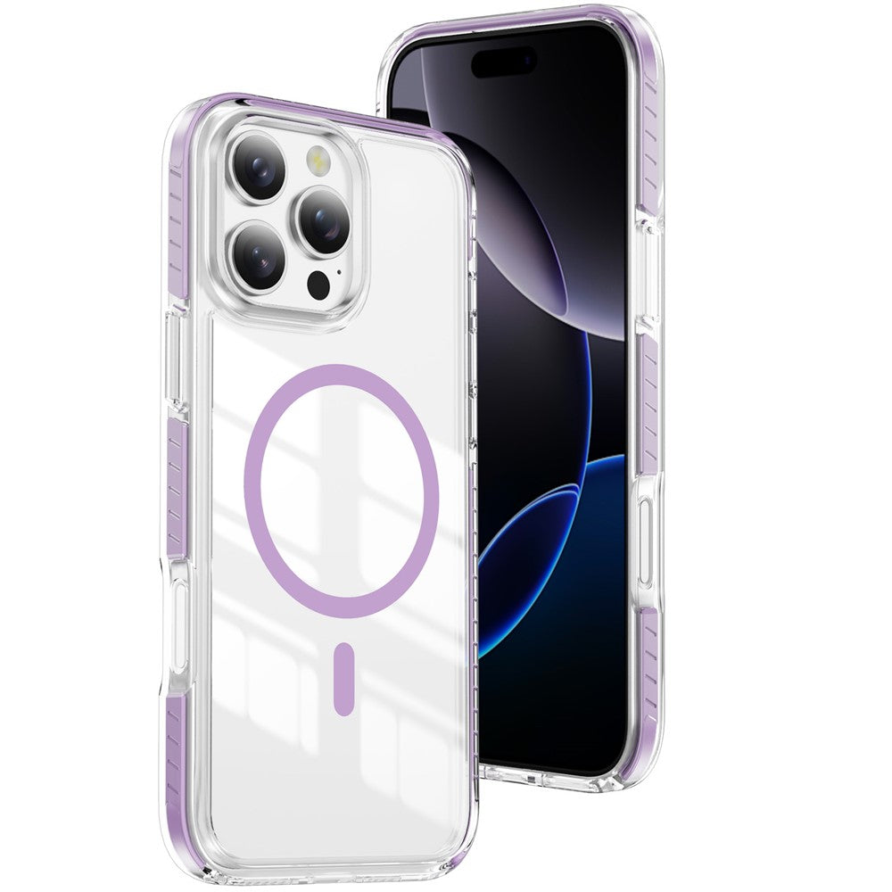 For iPhone 16 Pro Magnetic Case TPU + Acrylic Airbag Shockproof Anti-Slip Color Strip Phone Cover
