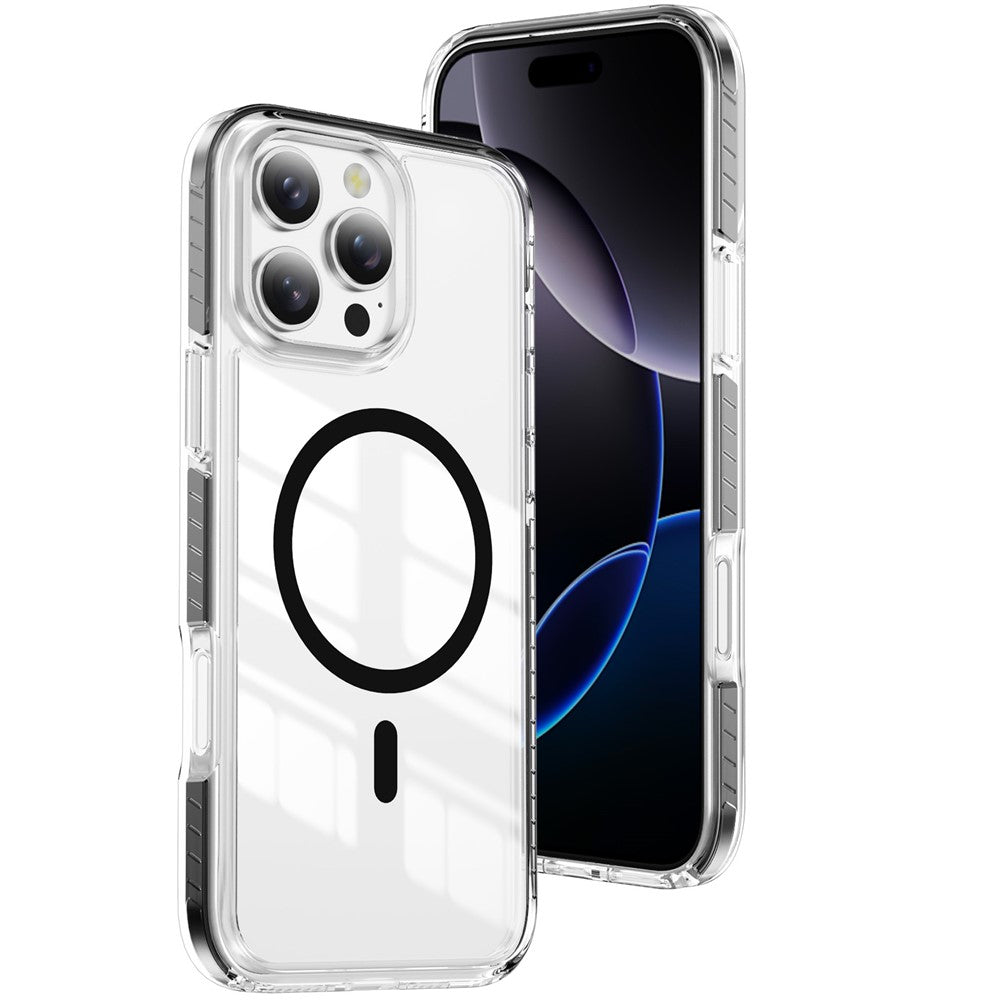 For iPhone 16 Pro Magnetic Case TPU + Acrylic Airbag Shockproof Anti-Slip Color Strip Phone Cover