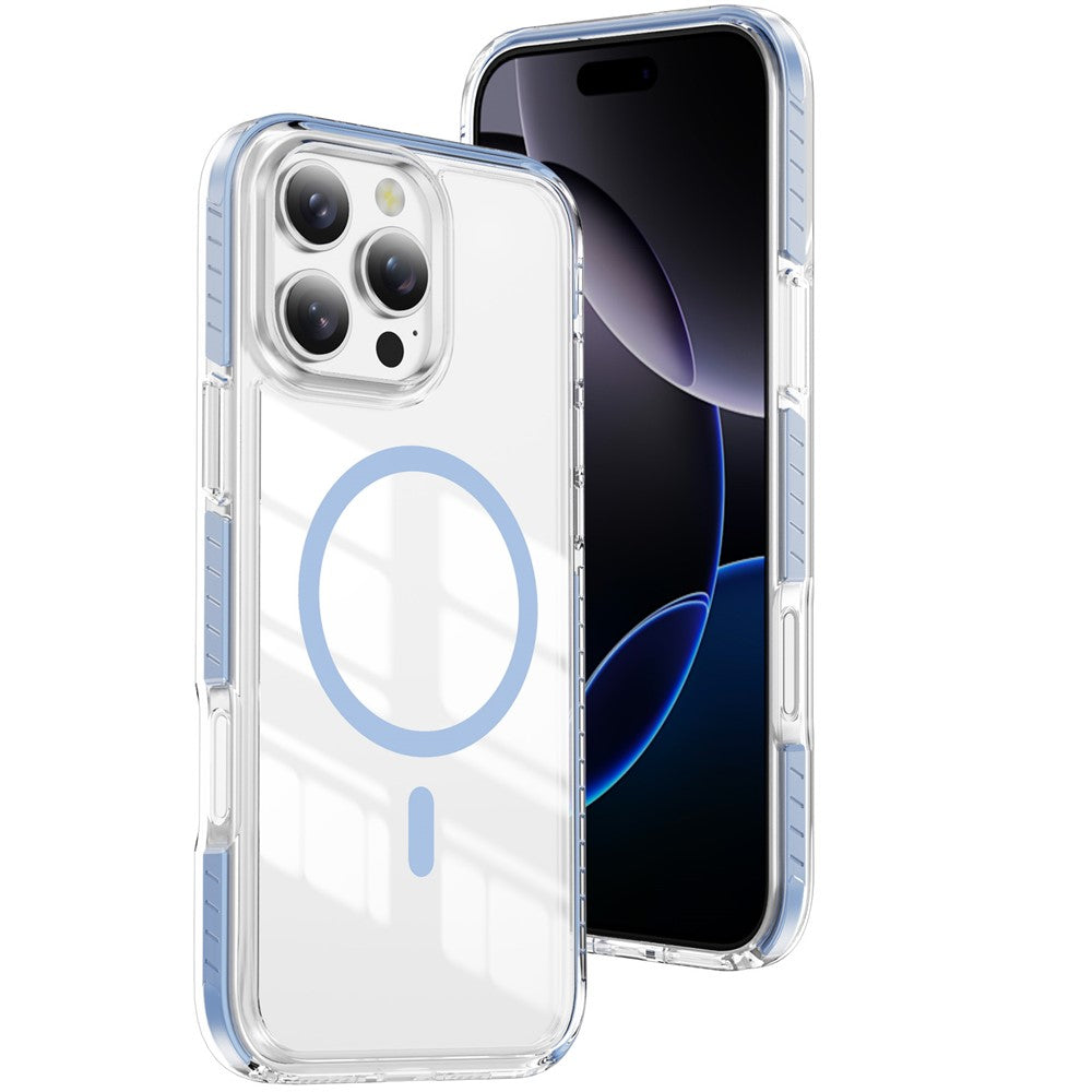 For iPhone 16 Pro Magnetic Case TPU + Acrylic Airbag Shockproof Anti-Slip Color Strip Phone Cover