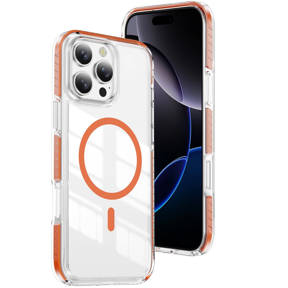 Magnetiskt skal för iPhone 16 Pro, TPU + akryl, krockkudde, stötsäkert, halkfritt, färgremsa, mobilskal