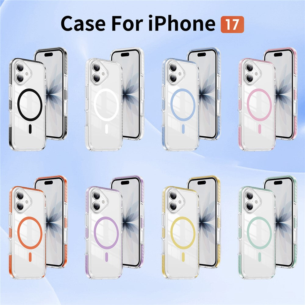 For iPhone 17 Magnetic Case TPU + Acrylic Airbag Shockproof Anti-Slip Color Strip Phone Cover