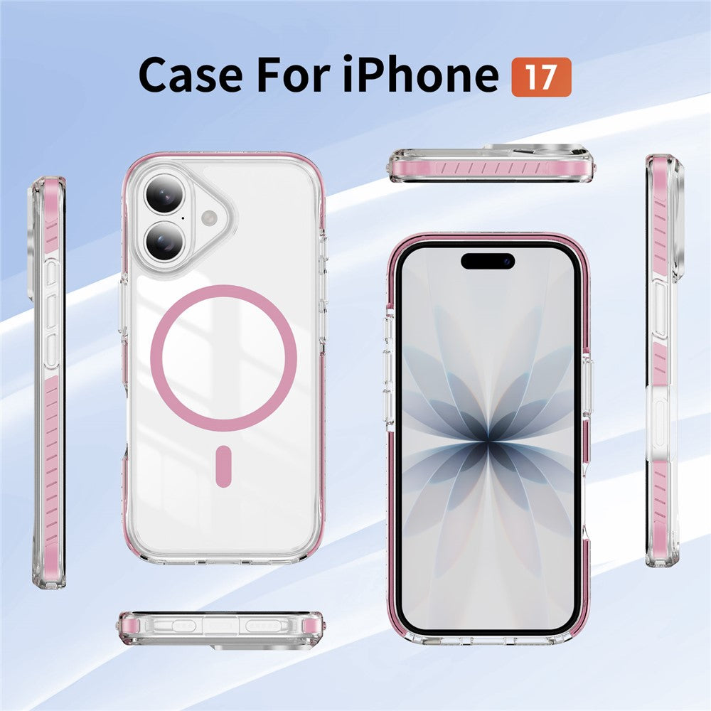 For iPhone 17 Magnetic Case TPU + Acrylic Airbag Shockproof Anti-Slip Color Strip Phone Cover