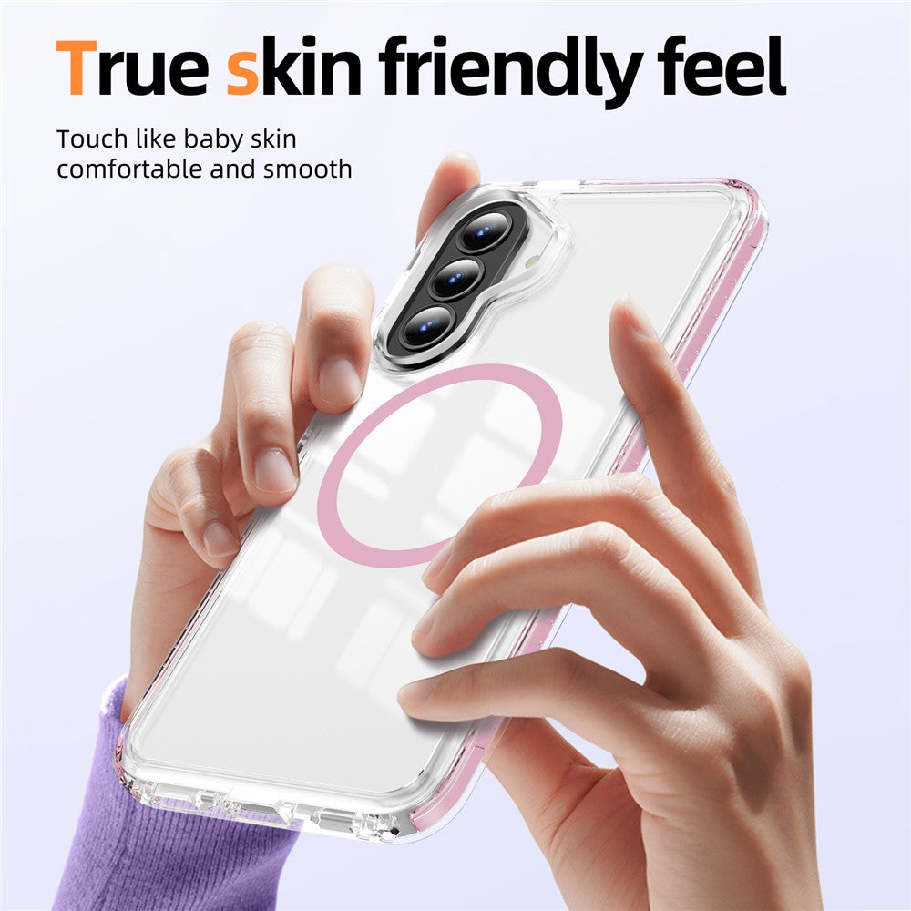 Magnetiskt skal till Samsung Galaxy A37 5G / A36 5G / A27 5G TPU + akryl krockkudde stötsäker halkfri färgremsa mobilskal - vit