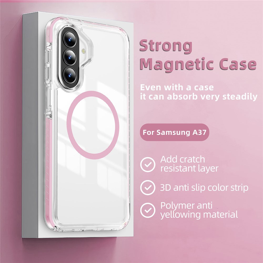 Magnetisk Samsung Galaxy A37 5G / A36 5G / A27 5G TPU + akryl-skal med airbag, stødsikker, skridsikker farvestribe - hvid