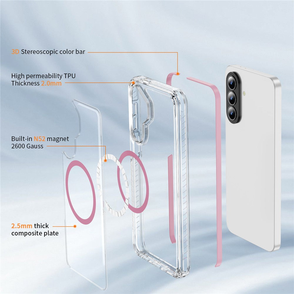Magnetiskt skal till Samsung Galaxy A37 5G / A36 5G / A27 5G TPU + akryl krockkudde stötsäker halkfri färgremsa mobilskal - vit