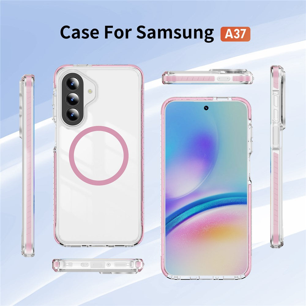 Magnetiskt skal till Samsung Galaxy A37 5G / A36 5G / A27 5G TPU + akryl krockkudde stötsäker halkfri färgremsa mobilskal - vit