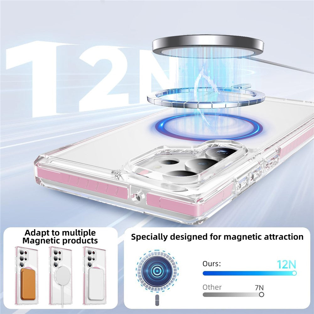 Samsung Galaxy S23 Ultra Magnetiskt Skal TPU + Akryl Airbag Stötsäkert Halkfritt Färgremsa mobilskal