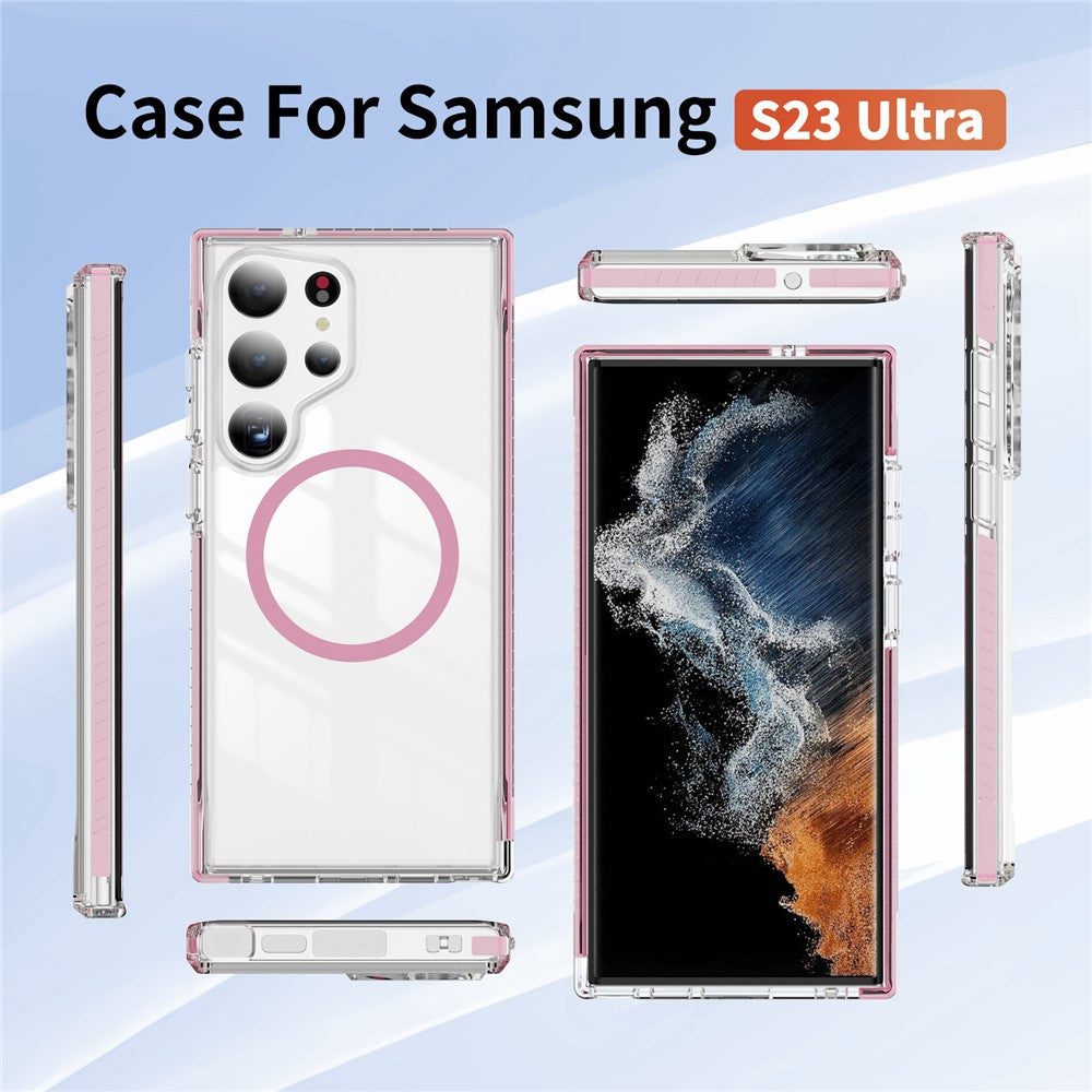 Samsung Galaxy S23 Ultra Magnetiskt Skal TPU + Akryl Airbag Stötsäkert Halkfritt Färgremsa mobilskal