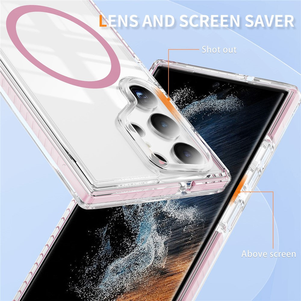Samsung Galaxy S23 Ultra Magnetiskt Skal TPU + Akryl Airbag Stötsäkert Halkfritt Färgremsa mobilskal