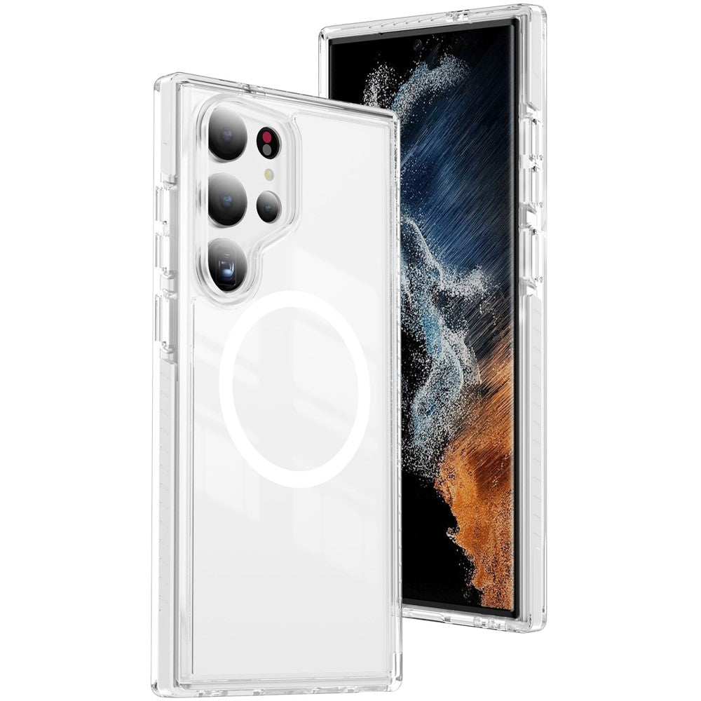 Samsung Galaxy S23 Ultra Magnetiskt Skal TPU + Akryl Airbag Stötsäkert Halkfritt Färgremsa mobilskal
