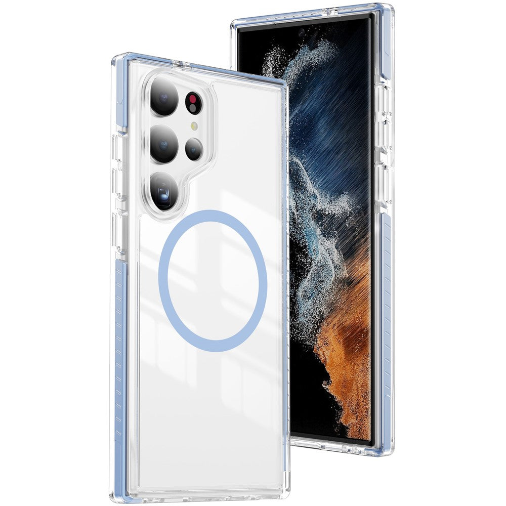 Samsung Galaxy S23 Ultra Magnetiskt Skal TPU + Akryl Airbag Stötsäkert Halkfritt Färgremsa mobilskal