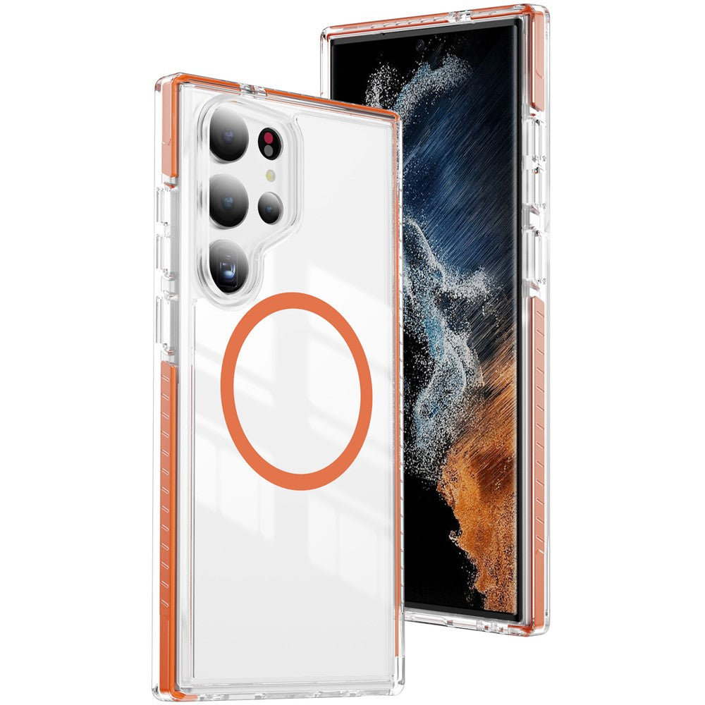 Samsung Galaxy S23 Ultra Magnetiskt Skal TPU + Akryl Airbag Stötsäkert Halkfritt Färgremsa mobilskal