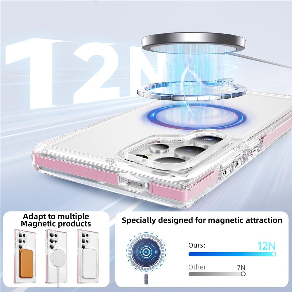 Samsung Galaxy S24 Ultra magnetisk TPU + akrylcover med airbag, stødsikker og skridsikker farvestribe