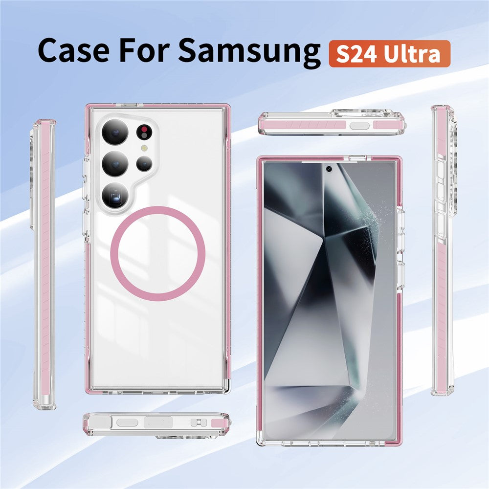 Samsung Galaxy S24 Ultra magnetisk TPU + akrylcover med airbag, stødsikker og skridsikker farvestribe