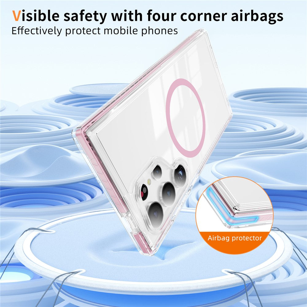 Samsung Galaxy S24 Ultra magnetisk TPU + akrylcover med airbag, stødsikker og skridsikker farvestribe