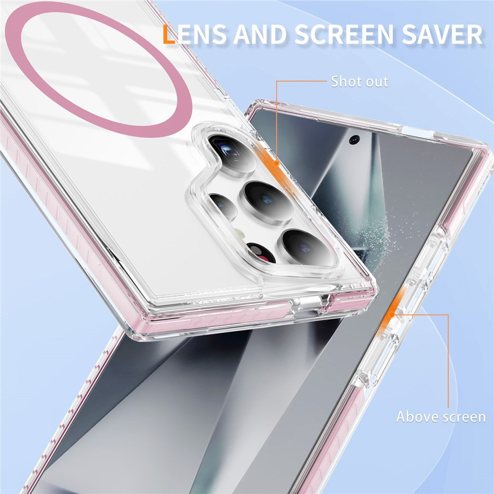 Samsung Galaxy S24 Ultra magnetisk TPU + akrylcover med airbag, stødsikker og skridsikker farvestribe