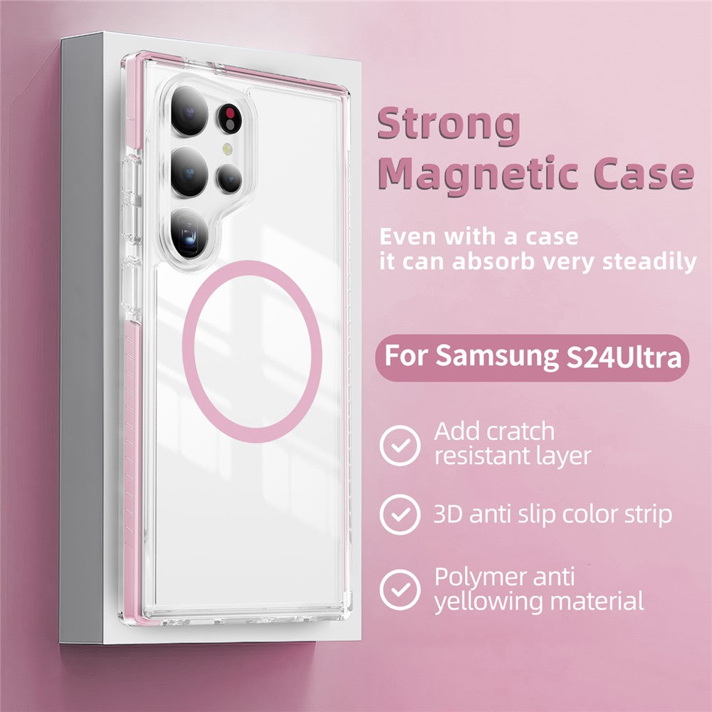 Samsung Galaxy S24 Ultra magnetisk TPU + akrylcover med airbag, stødsikker og skridsikker farvestribe