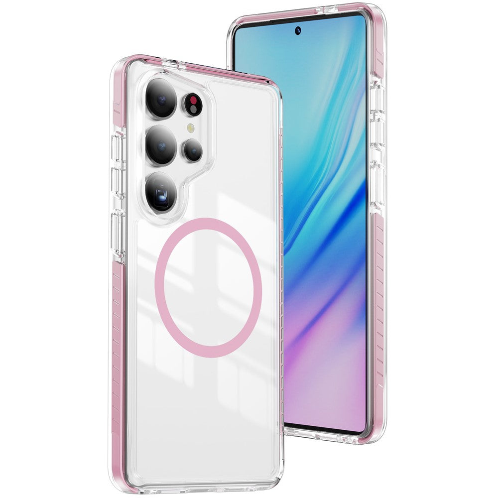 Samsung Galaxy S25 Ultra Magnetiskt Skal TPU + Akryl Airbag Stötsäkert Halkfritt Färgremsa mobilskal