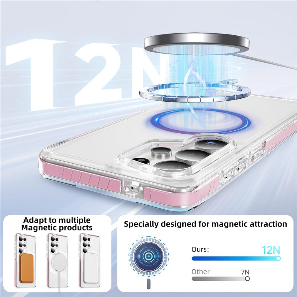 Samsung Galaxy S25 Ultra Magnetiskt Skal TPU + Akryl Airbag Stötsäkert Halkfritt Färgremsa mobilskal