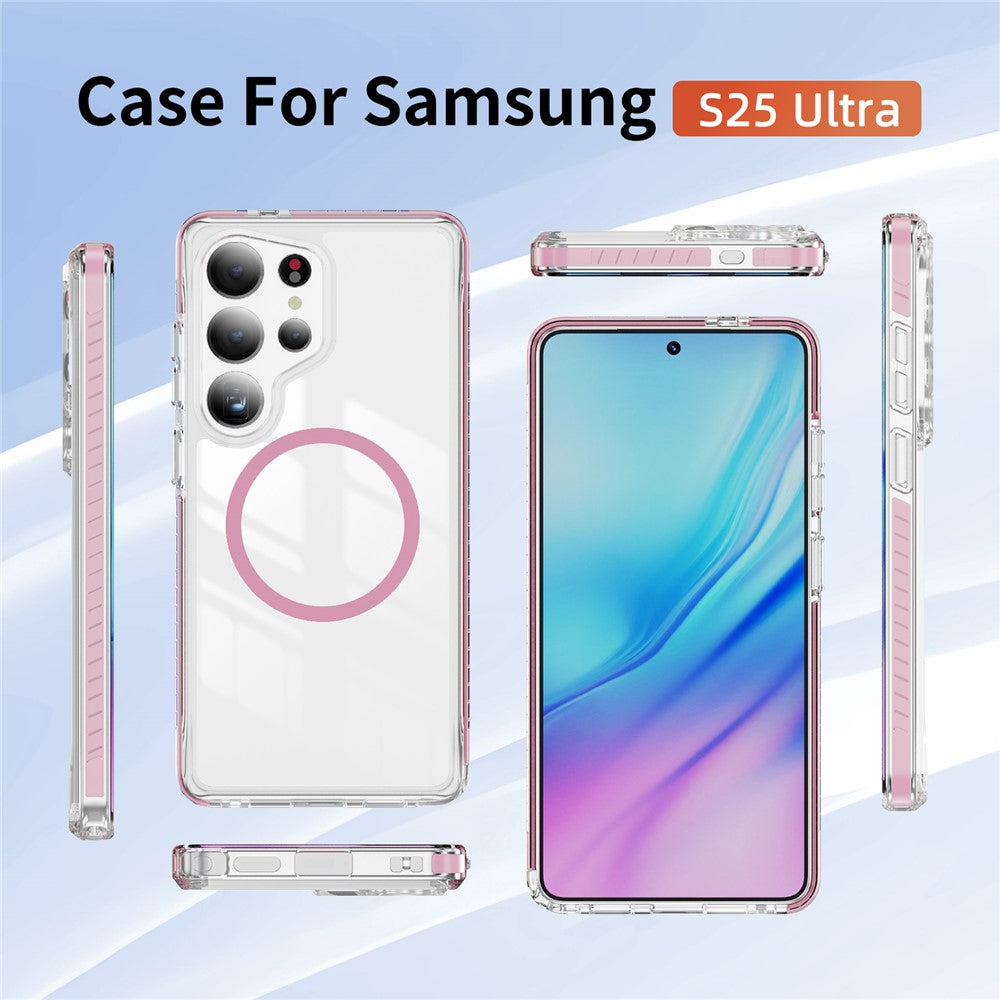 Samsung Galaxy S25 Ultra Magnetiskt Skal TPU + Akryl Airbag Stötsäkert Halkfritt Färgremsa mobilskal