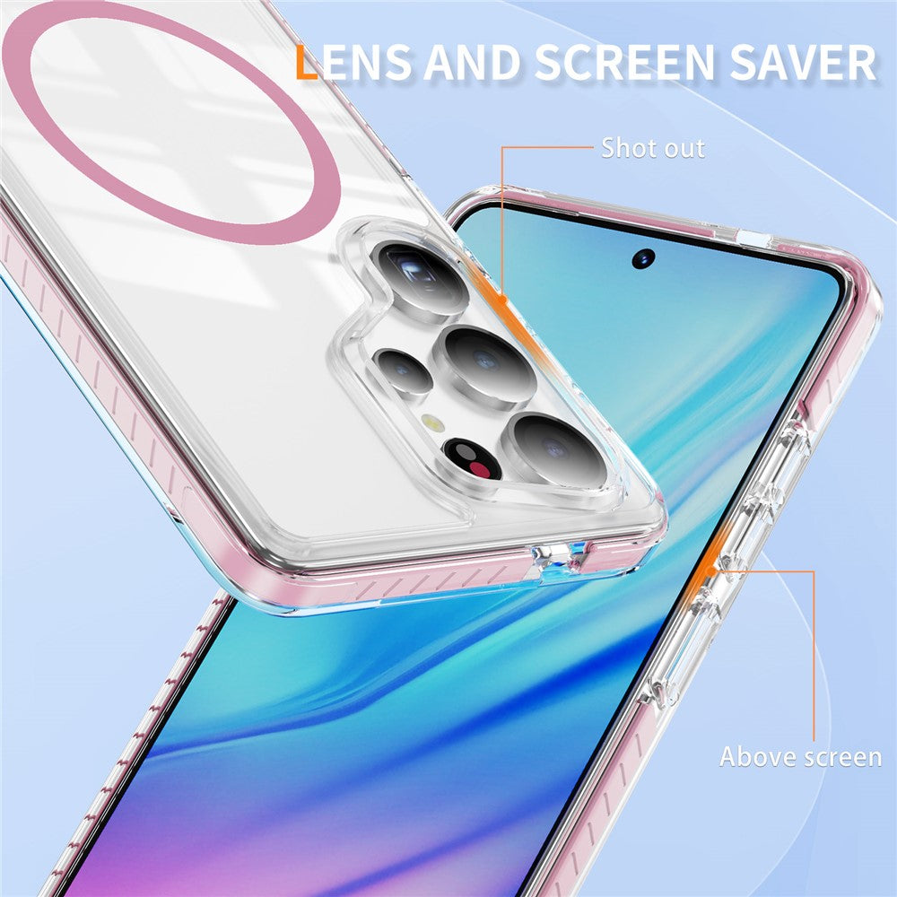 Samsung Galaxy S25 Ultra Magnetiskt Skal TPU + Akryl Airbag Stötsäkert Halkfritt Färgremsa mobilskal