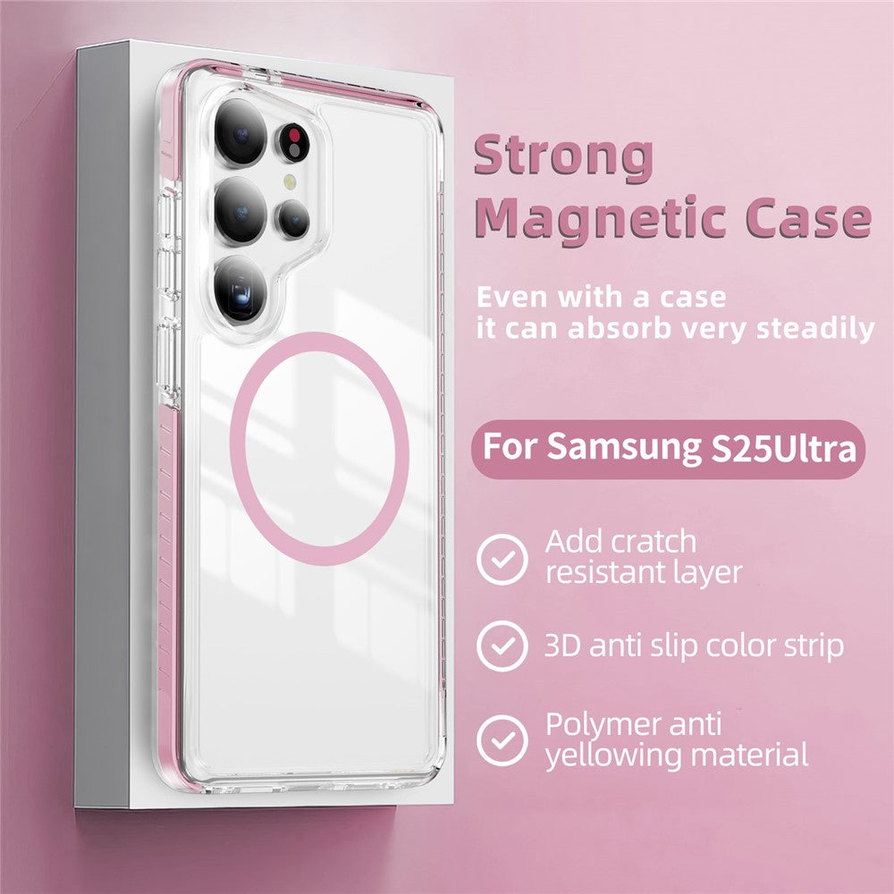 Samsung Galaxy S25 Ultra Magnetiskt Skal TPU + Akryl Airbag Stötsäkert Halkfritt Färgremsa mobilskal