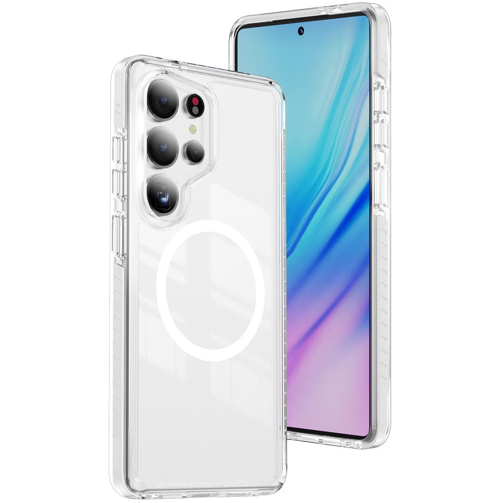Samsung Galaxy S25 Ultra Magnetiskt Skal TPU + Akryl Airbag Stötsäkert Halkfritt Färgremsa mobilskal