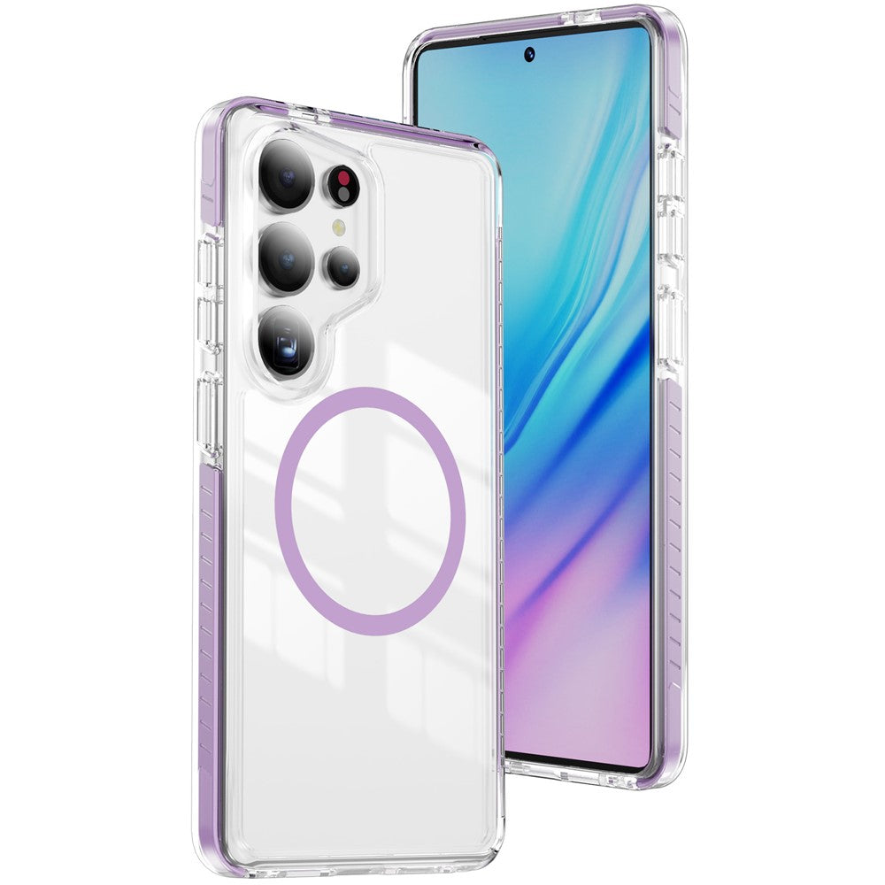 Samsung Galaxy S25 Ultra Magnetiskt Skal TPU + Akryl Airbag Stötsäkert Halkfritt Färgremsa mobilskal