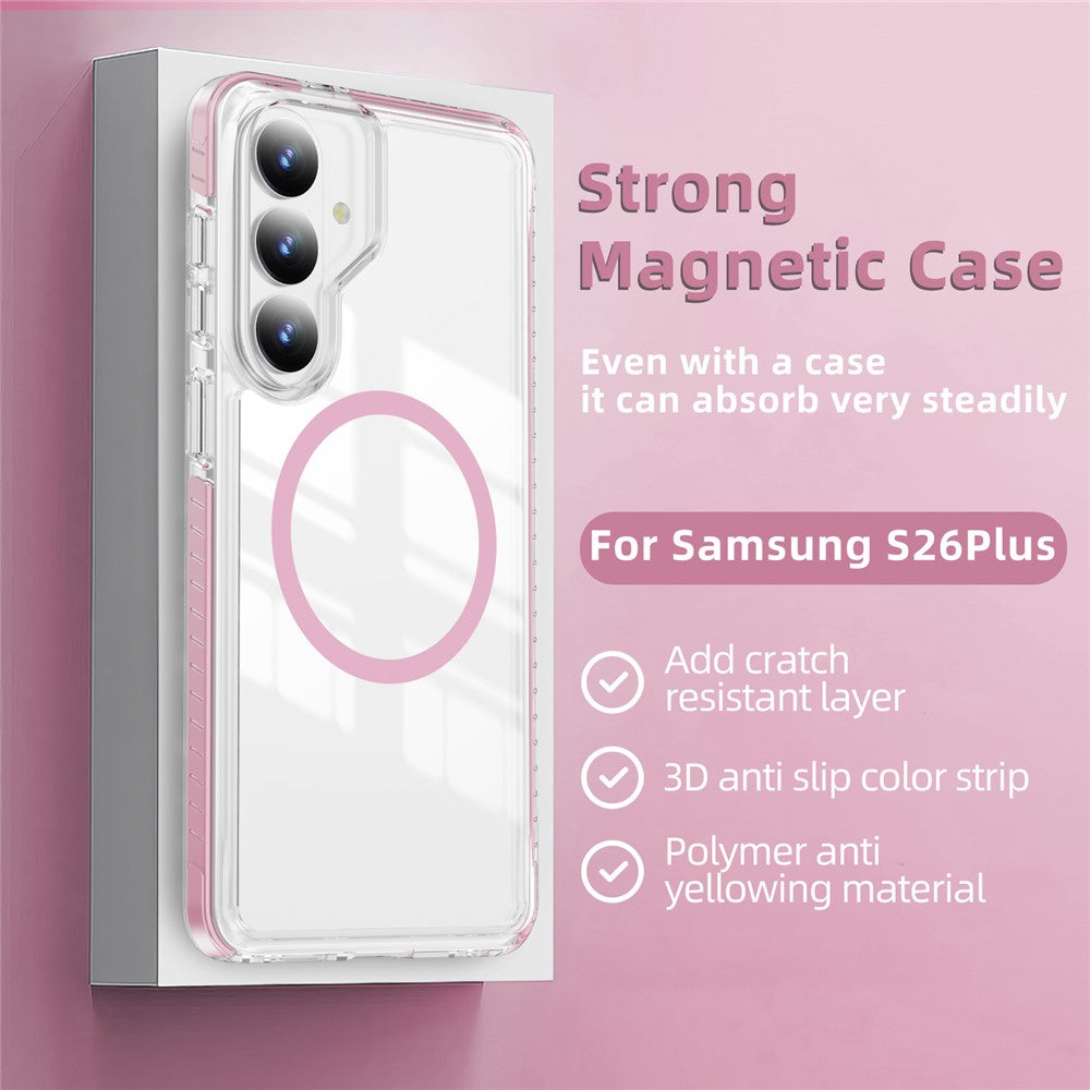 Samsung Galaxy S26+ Magnetiskt Skal TPU + Akryl Airbag Stötsäkert Halkfritt Färgremsa mobilskal