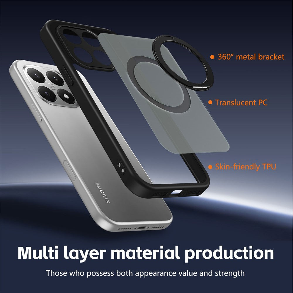 For Xiaomi 15T Case Rotating Magnetic Kickstand Frosted Matte PC + TPU Shockproof Phone Cover