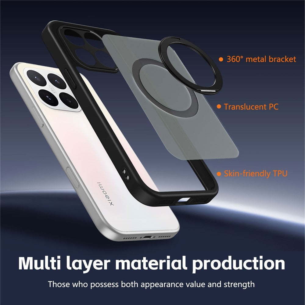 For Xiaomi 15T Pro Case Rotating Magnetic Kickstand Frosted Matte PC + TPU Shockproof Phone Cover
