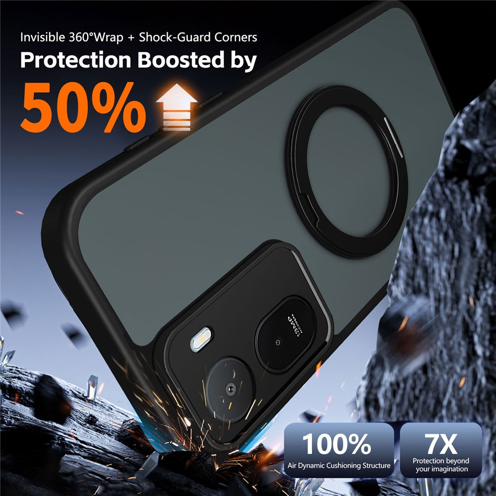Mobilcover til Xiaomi Redmi A7 Pro 4G (171.56 mm) / A7 Pro 5G / Poco C85x 5G / C81 4G, roterende magnetisk stander, mat PC + TPU-stødsikkert etui
