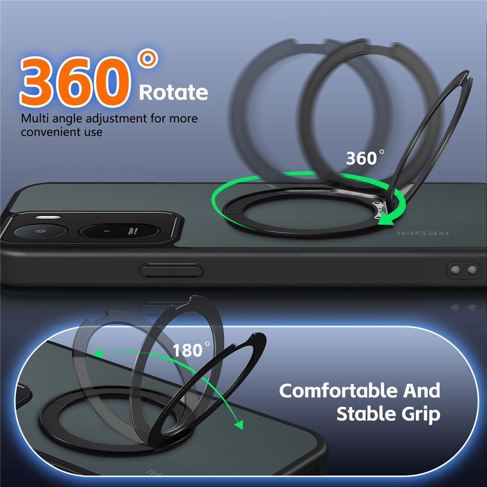 Mobilcover til Xiaomi Redmi A7 Pro 4G (171.56 mm) / A7 Pro 5G / Poco C85x 5G / C81 4G, roterende magnetisk stander, mat PC + TPU-stødsikkert etui