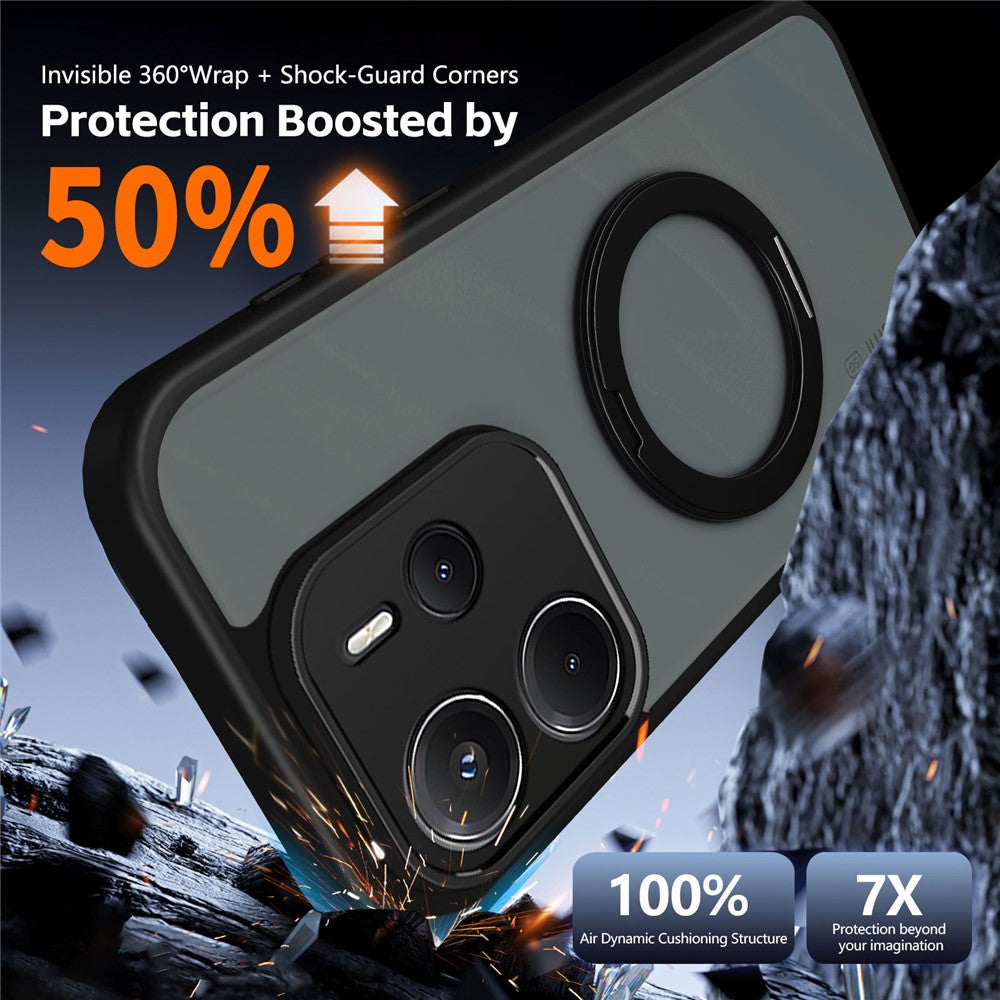 Xiaomi Redmi Note 14 5G Skal Roterande Magnetiskt Stöd Frostat Matt PC + TPU Stötsäkert mobilskal