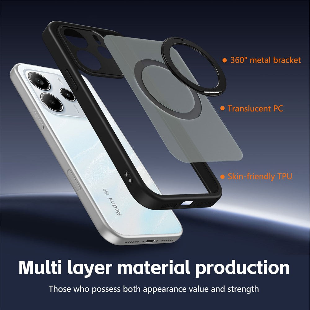 Xiaomi Redmi Note 14 5G Skal Roterande Magnetiskt Stöd Frostat Matt PC + TPU Stötsäkert mobilskal