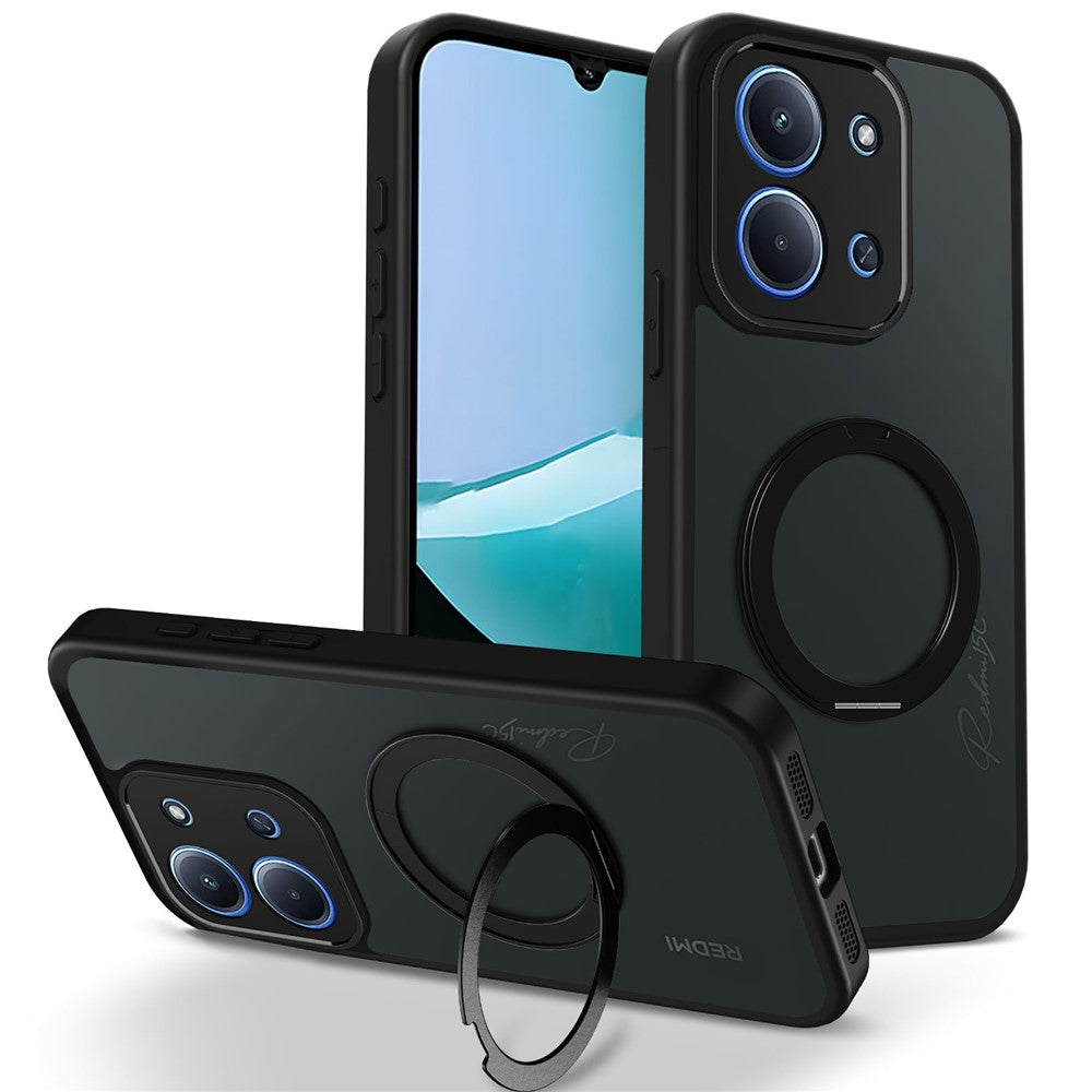 Xiaomi Redmi 15C 4G (Global) (171mm) / Poco C85 4G (171mm) etui med roterende magnetisk støtte, mat PC + TPU-stødsikkert mobilskal