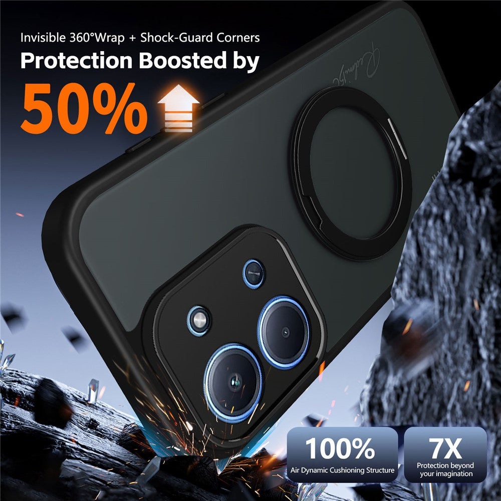 For Xiaomi Redmi 15C 4G (Global) (171mm) / Poco C85 4G (171mm) Case Rotating Magnetic Kickstand Frosted Matte PC + TPU Shockproof Phone Cover