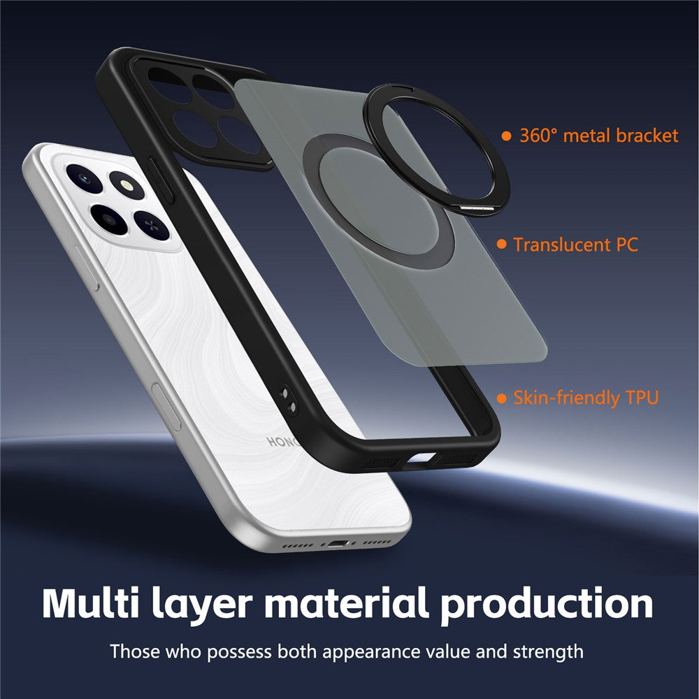 Phone Case For Honor 400 Smart 5G / X7d 4G / X7d 5G Rotating Magnetic Kickstand Frosted Matte PC + TPU Shockproof Cover