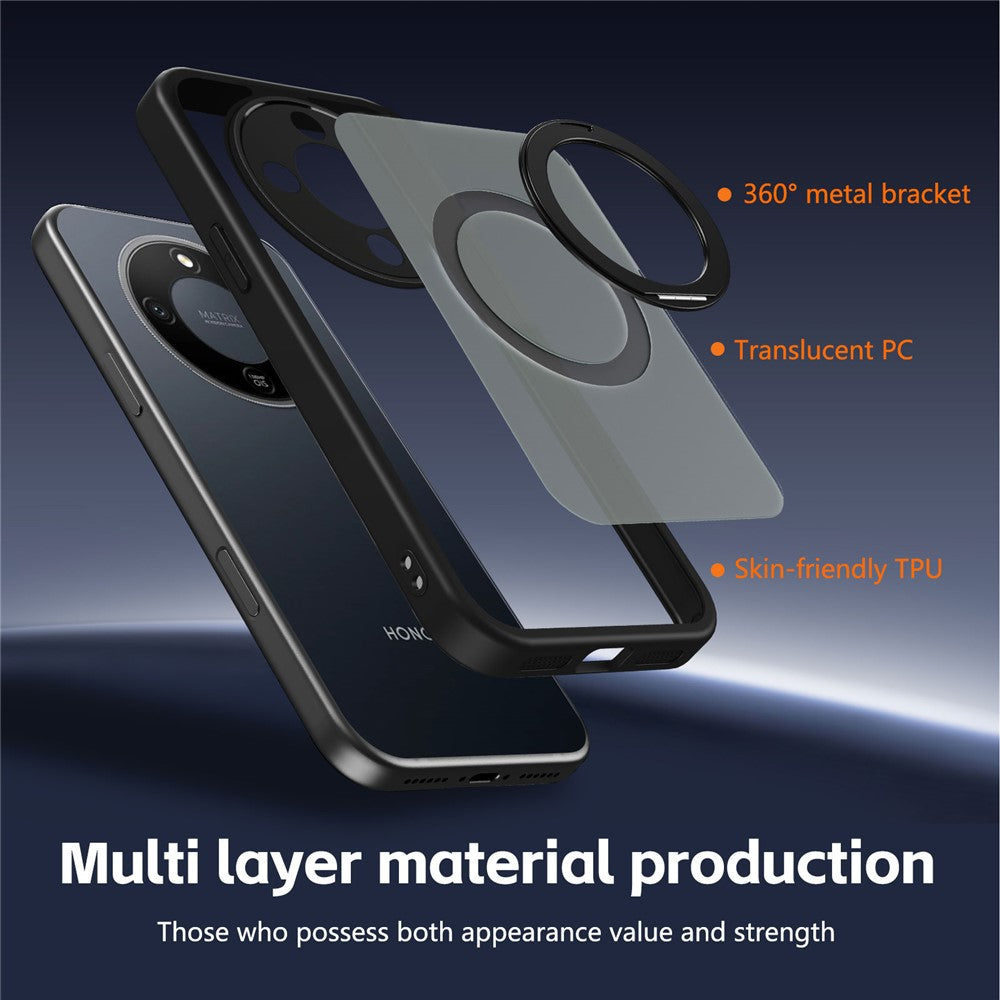 Phone Case For Honor X70 5G / X9d 5G / Magic8 Lite 5G Rotating Magnetic Kickstand Frosted Matte PC + TPU Shockproof Cover