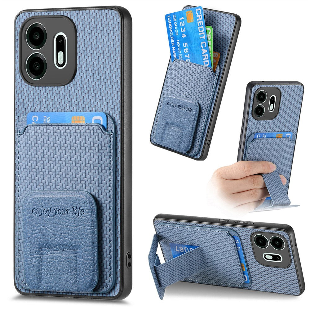 For OnePlus N6 4G Case Card Holder Carbon Fiber Texture Leather Coated TPU Phone Cover