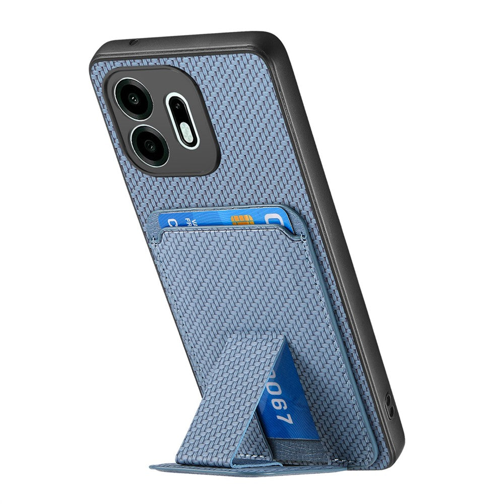 For OnePlus N6 4G Case Card Holder Carbon Fiber Texture Leather Coated TPU Phone Cover