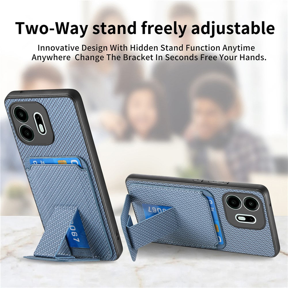 For OnePlus N6 4G Case Card Holder Carbon Fiber Texture Leather Coated TPU Phone Cover