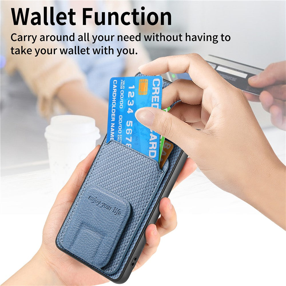For OnePlus N6 4G Case Card Holder Carbon Fiber Texture Leather Coated TPU Phone Cover