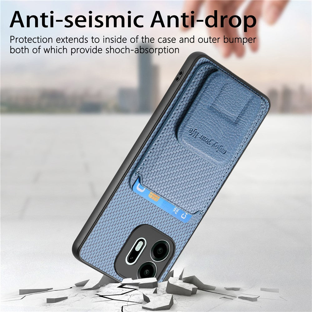 For OnePlus N6 4G Case Card Holder Carbon Fiber Texture Leather Coated TPU Phone Cover
